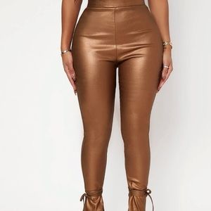 Sexy knotted split hem metallic skinny pants